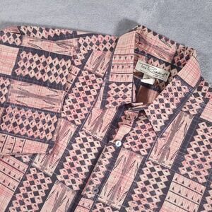 Tori Richard Shirt Mens Medium Beige Red Aloha Cotton Lawn Hawaii Tribal USA